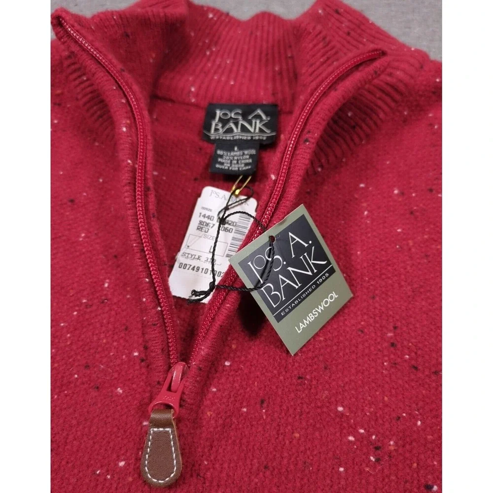 JoS A BANK Lambswool Speckled Red Sweater 1/4 Zip Pullover Mens Size L with Tags